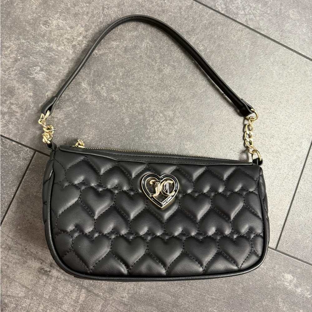 Juicy Couture Black Quilted Shoulder Bag with Heart Detail